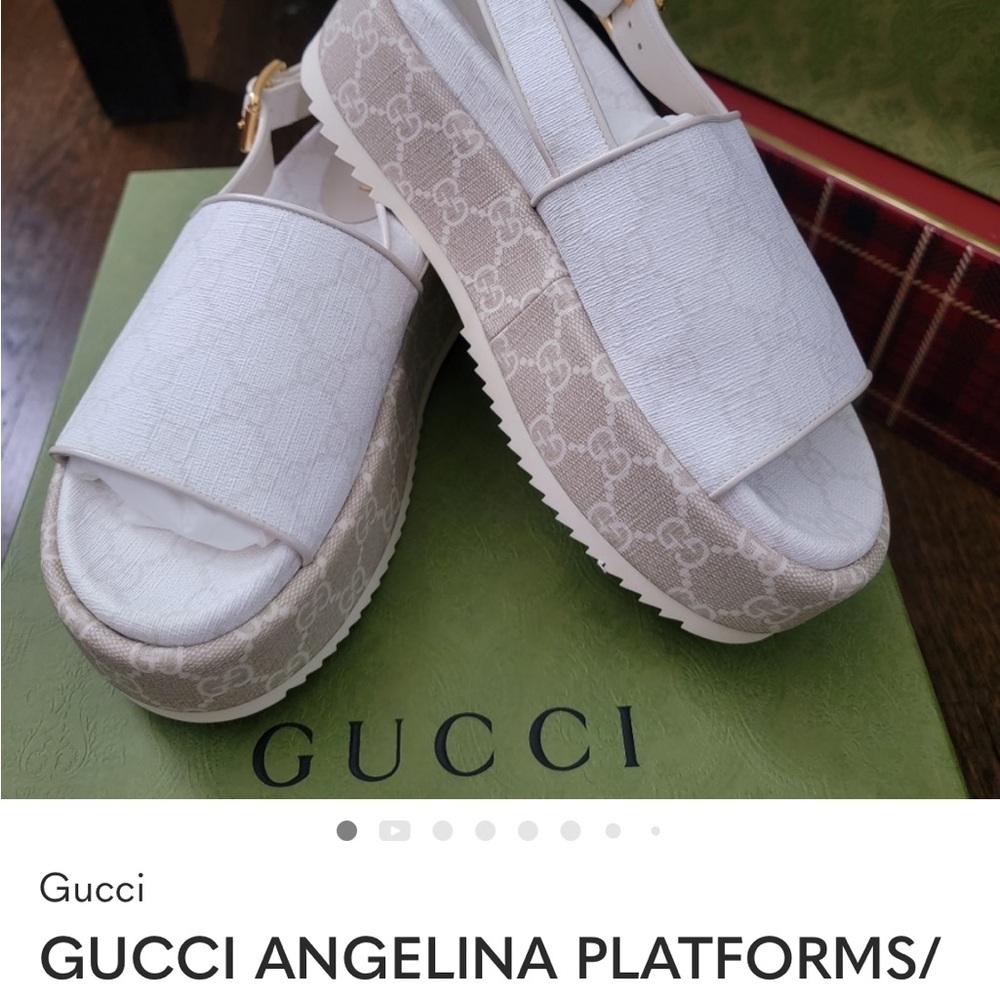Gucci Women's Cream and Brown Platform Sandals